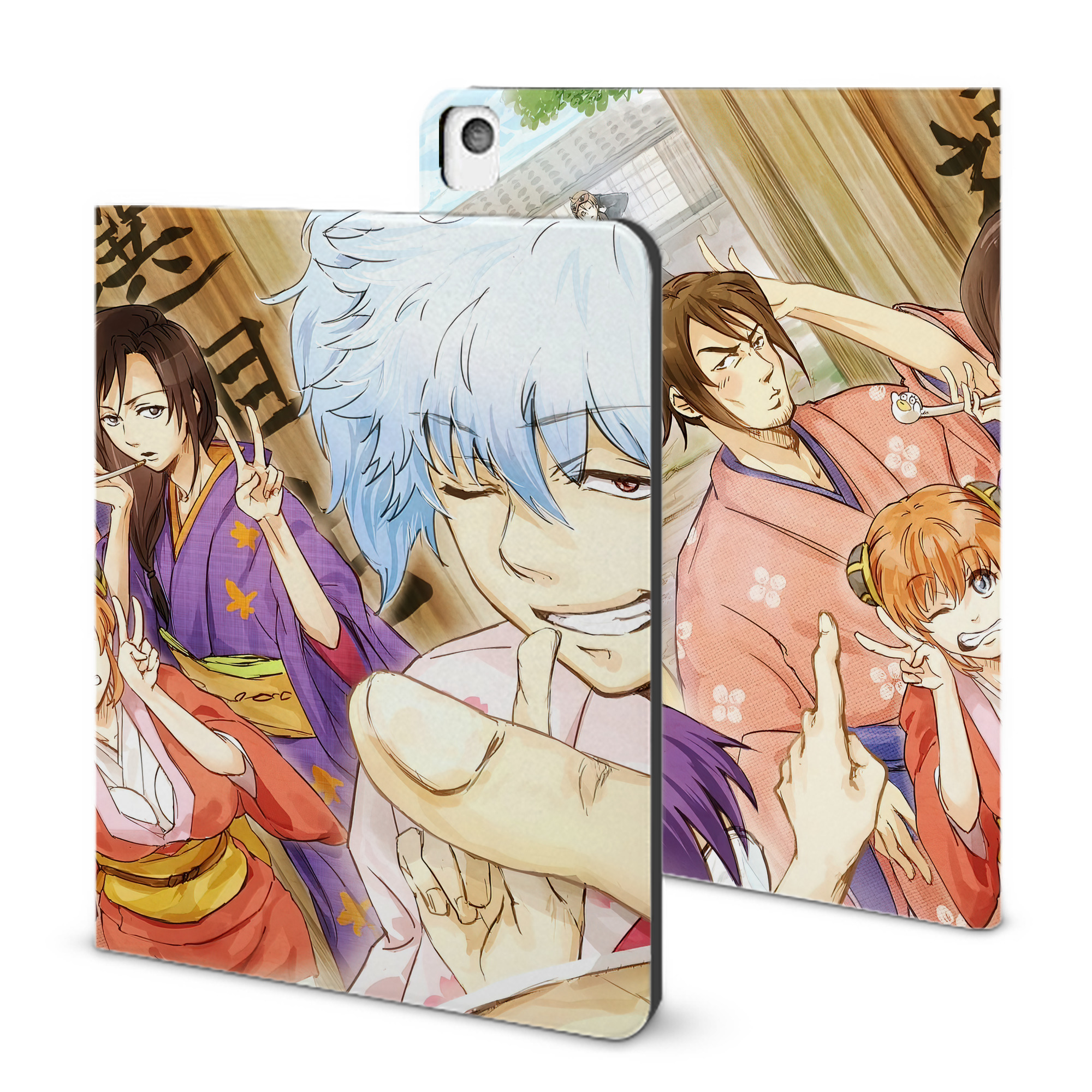 （画像用） ぎんたま 坂田銀時（さかたぎんとき） 神楽 志村新八（しむら しんぱち） GINTAMA Sakata Gintoki Kagura Shimura Shinpachi IPadケース ペンホルダー付き ブックスタイルデザイン